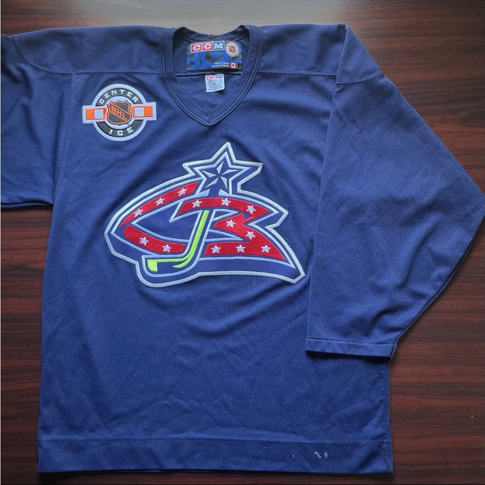 Vintage Columbus Blue Jackets Jersey Mens Medium Blue Hockey NHL CCM